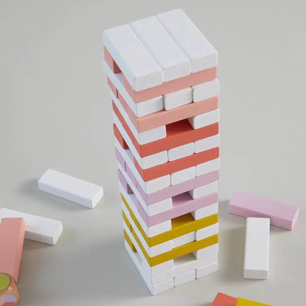 Game with stackable small bricks like Jenga.