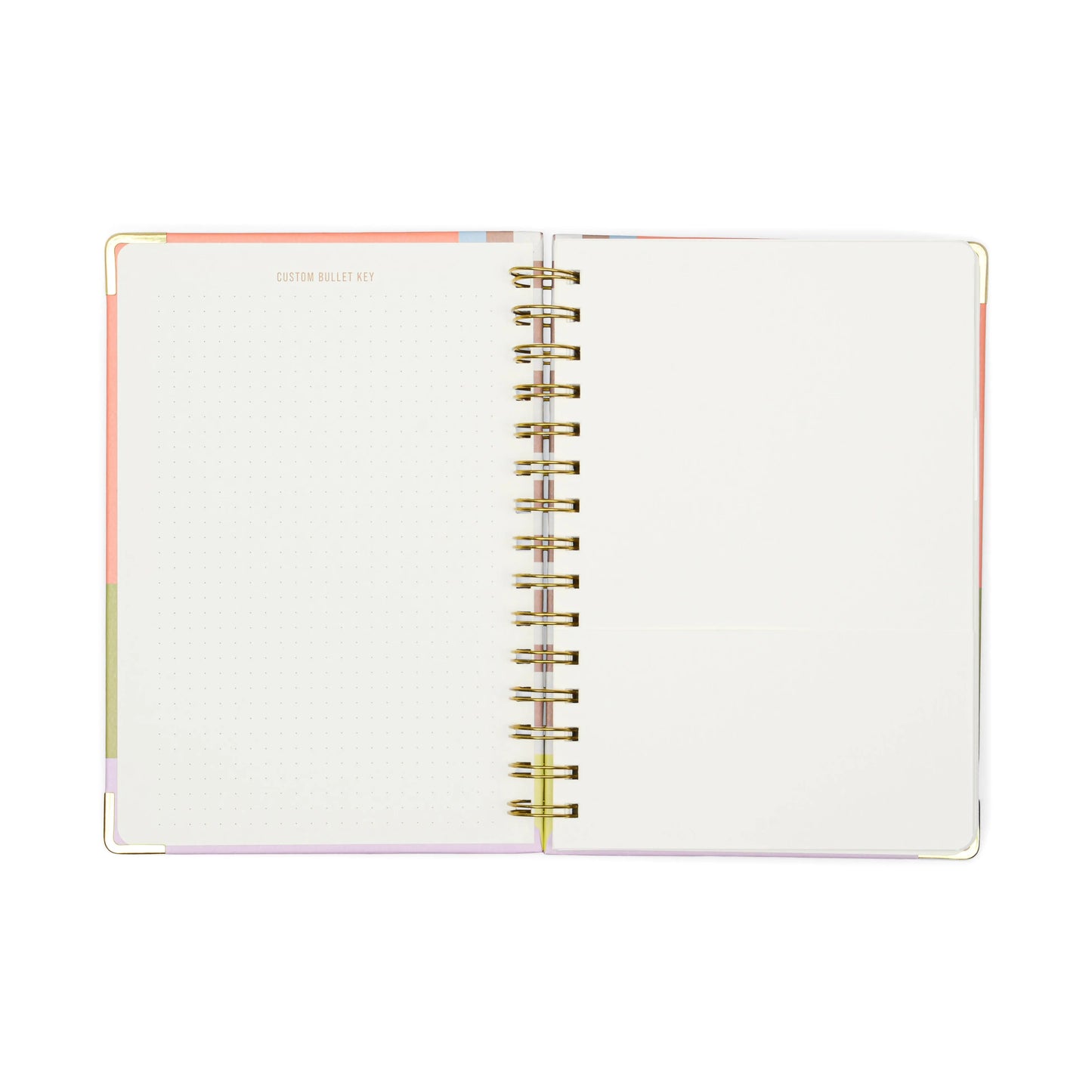 The 13 Mo Perpetual Planner - Geo Checks is a durable, wire-bound notebook featuring a dotted left page and a blank right page—ideal for planners or journals.