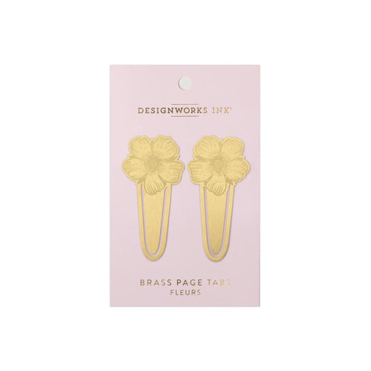 Brass Page Tabs - Fleurs on cardboard packaging