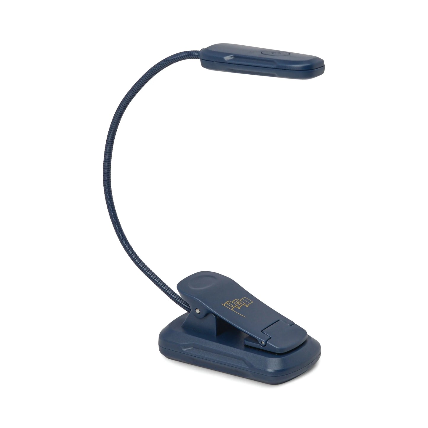 The Book Light - Navy features a lightweight design, flexible neck, and rectangular lamp head. Clipped upright, it’s the ideal travel companion for reading on the go.