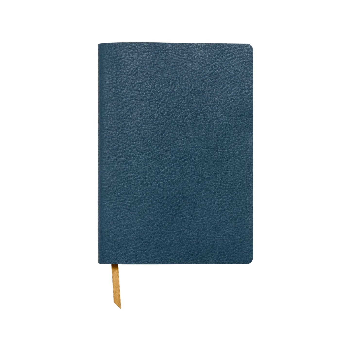 The Vegan Leather Journal - Midnight Blue features a flexible spine, textured cover, and yellow ribbon bookmark, shown closed on a white background.