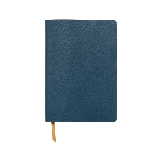 The Vegan Leather Journal - Midnight Blue features a flexible spine, textured cover, and yellow ribbon bookmark, shown closed on a white background.