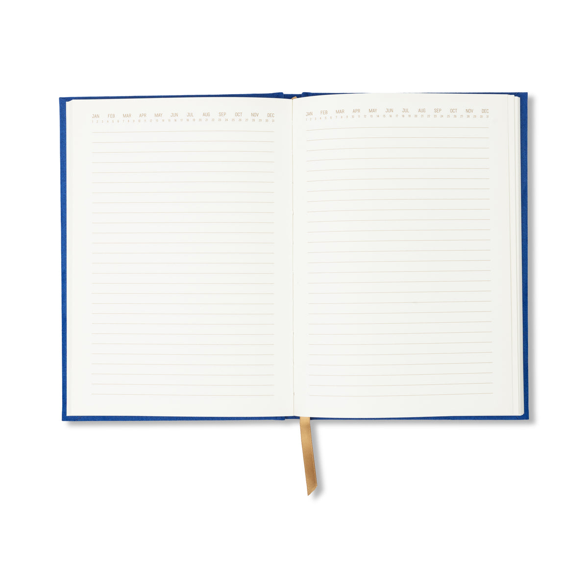 The Radiant Journal - Cobalt features a cobalt suede cover, gold ribbon bookmark, and 160 lined pages with numbered sections. Its lay-flat sewn binding lets you easily write on each page—perfect for notes or journaling.