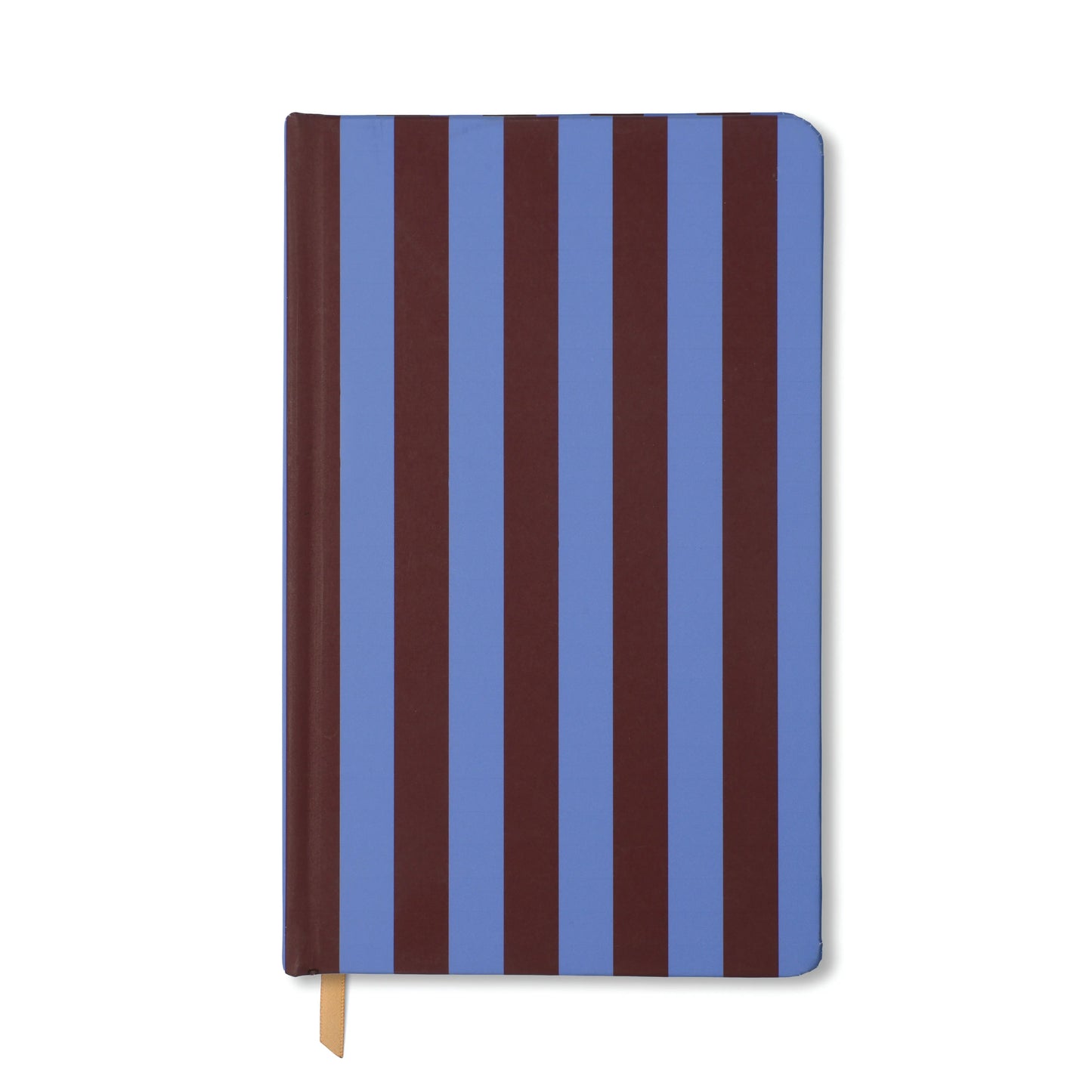 The Soft Touch Journal - Purple + Nutmeg Stripe features alternating vertical purple and nutmeg stripes, a tan ribbon bookmark, and a premium bookcloth cover for an elevated writing experience.
