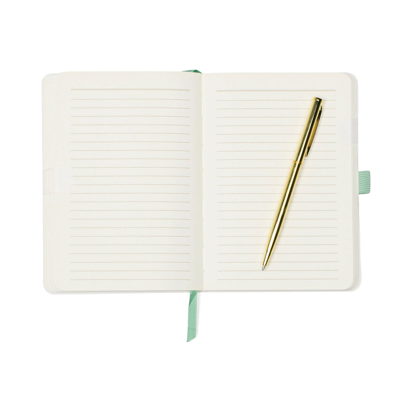 The Vintage Sass Notebook with Pen – Leaf Me Alone features an open lined design with a gold pen on the right page, ideal for journaling or note-taking, set against a clean white background.