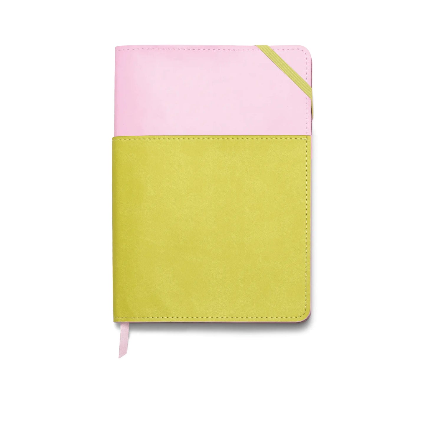 Vegan Leather Pocket Journal, 7" X 9" - Lilac + Matcha on a white background.