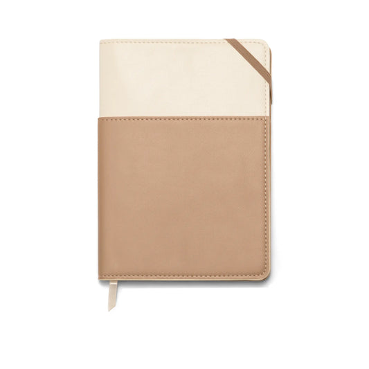 Vegan Leather Pocket Journal, 7" X 9" - Ivory + Oat Milk on a white background.