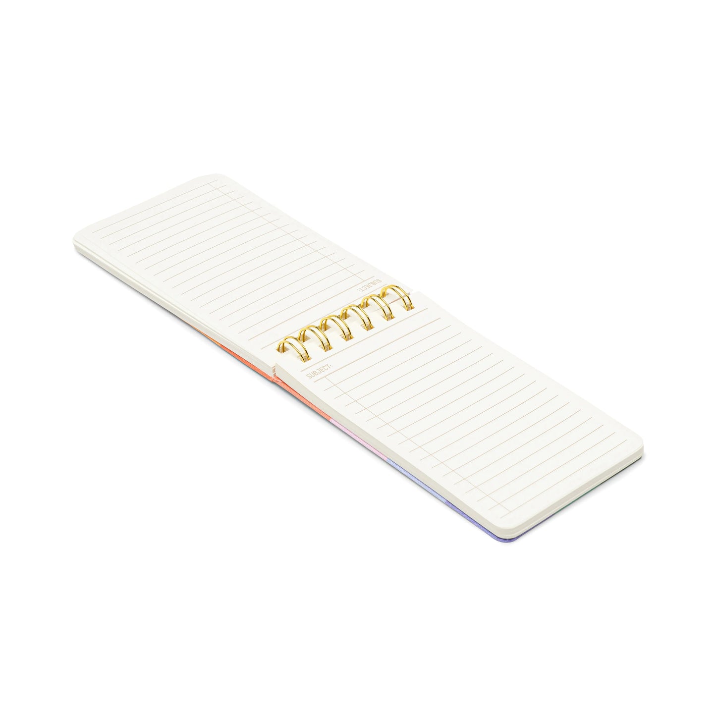 A Twin Wire Notepad - Rainbow Check with lined pages and a spiral binding is displayed open against a plain white background.