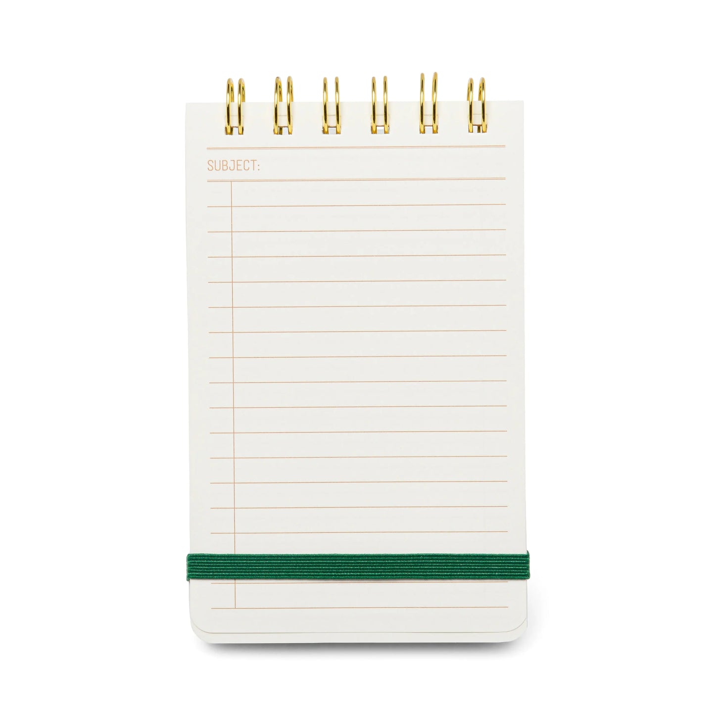 The Vintage Sass Notepad - Lucky You features lined pages, a SUBJECT: heading, spiral binding, and a green elastic band—adding retro charm to your everyday notes.