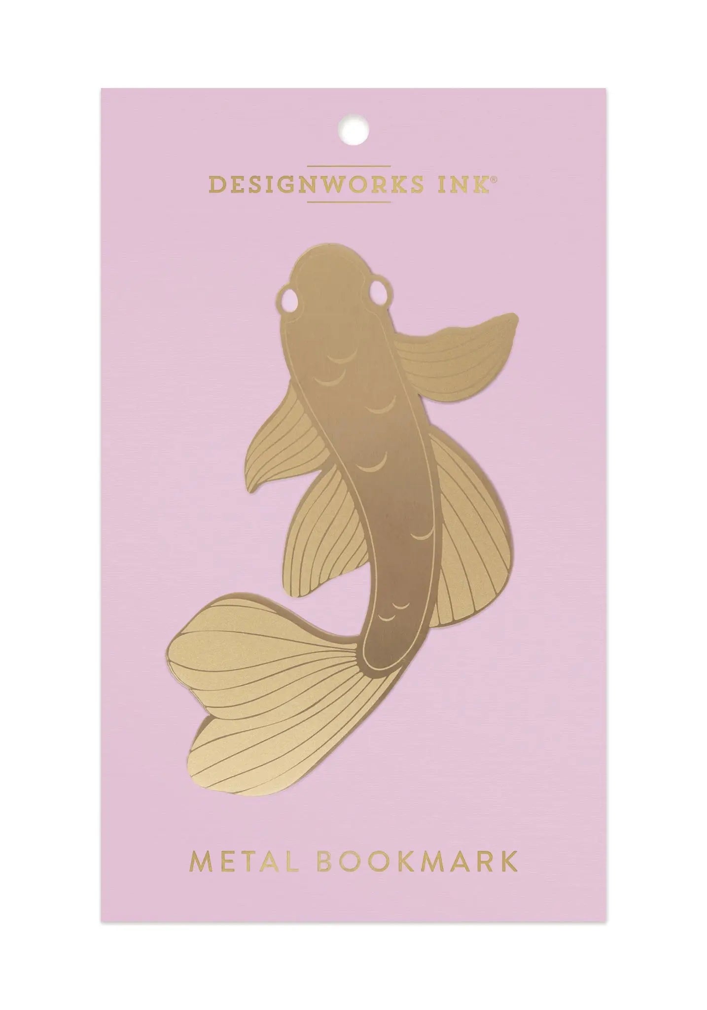 gold colored metal bookmark in the shape of a koi fish