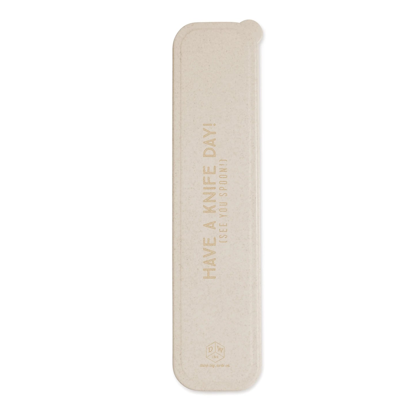 The Portable Flatware Set - Have A Knife Day! (See You Spoon!) is a beige, rectangular eco storage case with rounded corners, ideal for carrying reusable or wheat straw flatware.