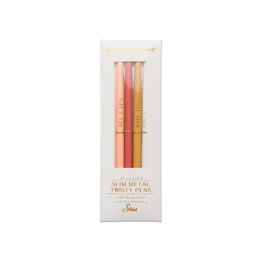 Slim Metal Twisty Pens - Sass Set box and pen picture