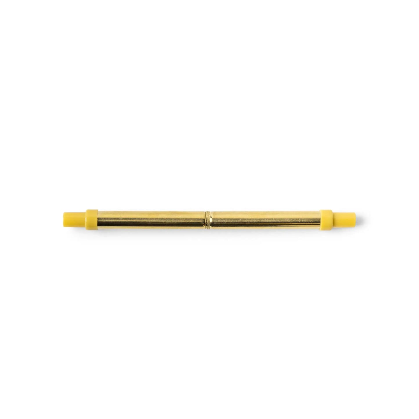 The Portable Straw - Radiant Ovals, a reusable stainless steel straw with an eco storage case, is shown next to a gold-colored ink refill with yellow plastic ends on a white background.