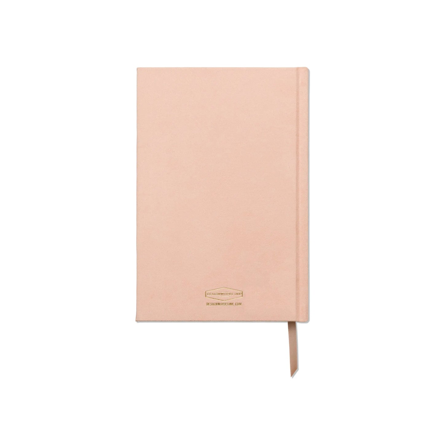 The Anderson Design Journal - Sydney is a closed, light pink sueded paper journal with a ribbon bookmark, featuring vintage poster design, centered on a white background.