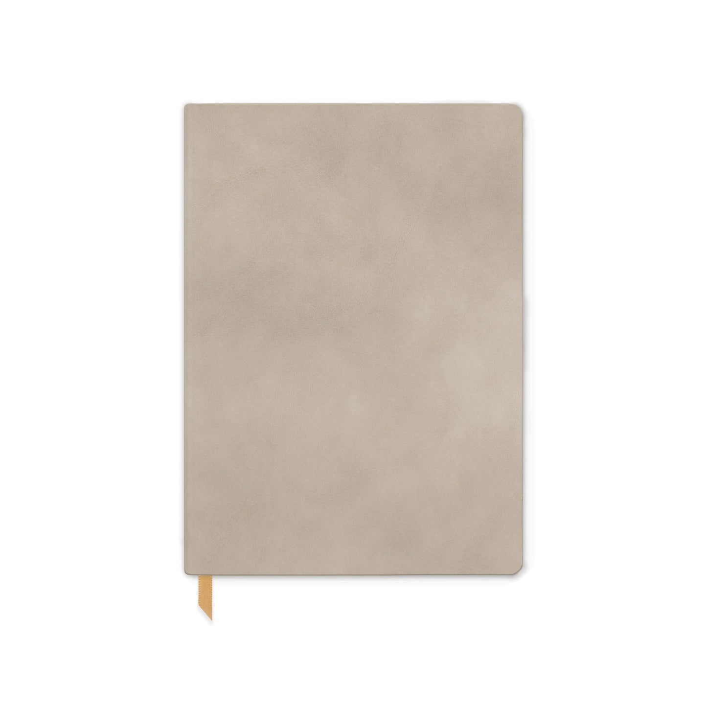 The Vegan Suede Journal - Mushroom is a closed beige notebook with a soft vegan suede cover and ribbon bookmark, displayed against a white background.