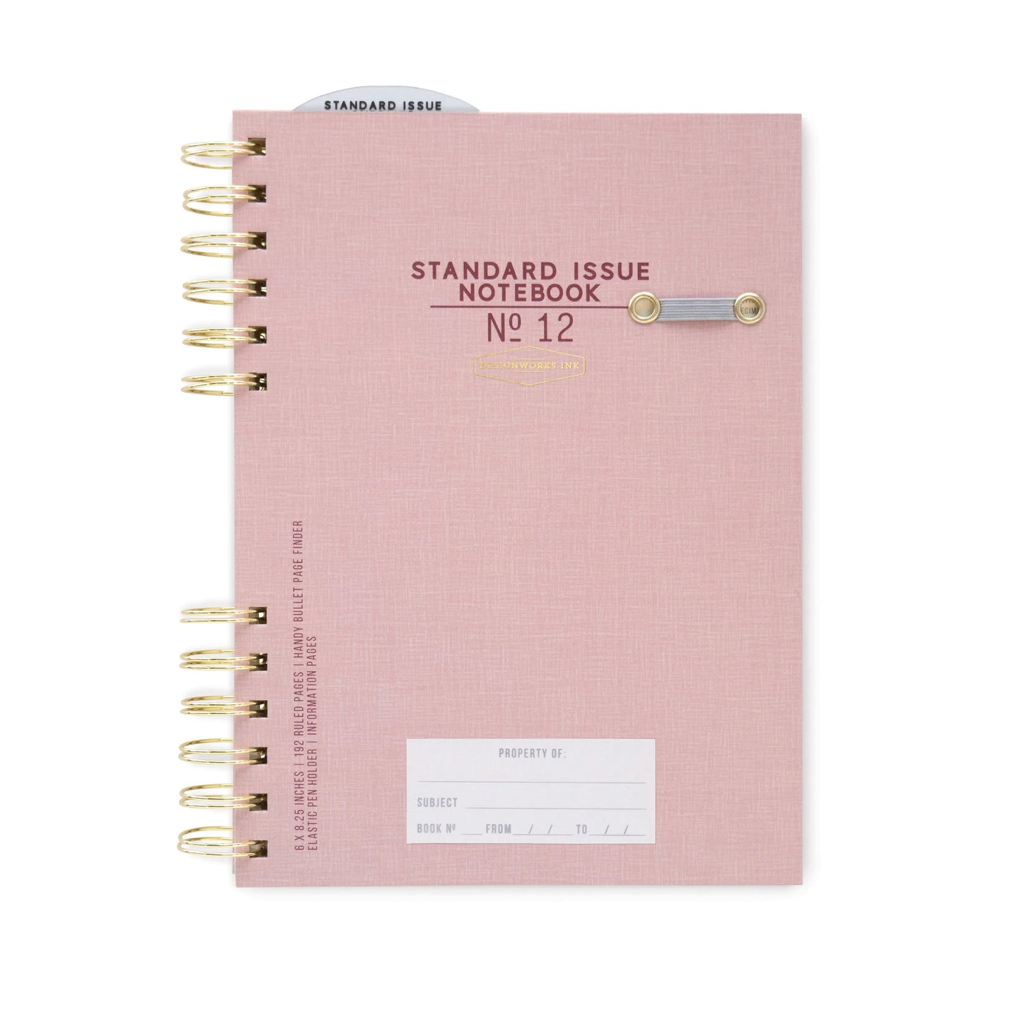The Standard Issue Notebook No.12 - Dusty Pink is a spiral-bound notebook with high-quality construction, a button closure, and a white label for subject and date.