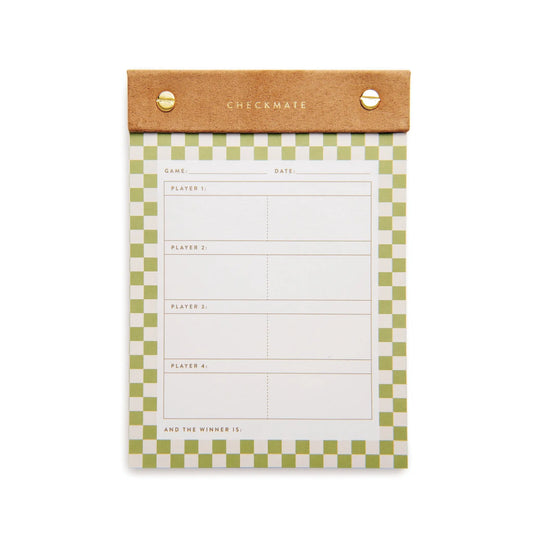 Check Mate - Game Score Post-Bound Pad with game, date, and player positions for scorekeeping