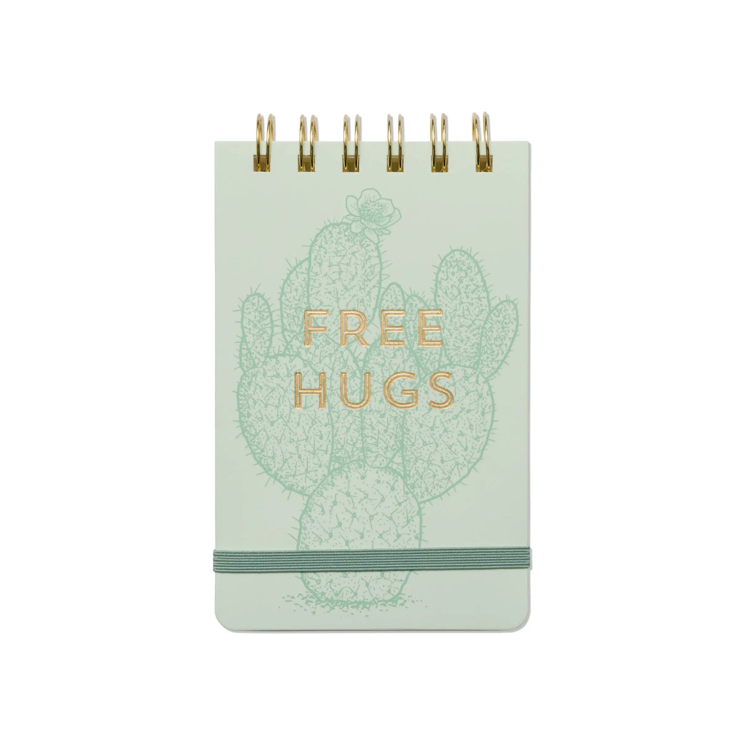 The Vintage Sass Notepad - Free Hugs features a charming FREE HUGS cactus design on the cover and a convenient elastic band—perfect for adding personality to your stationery collection.