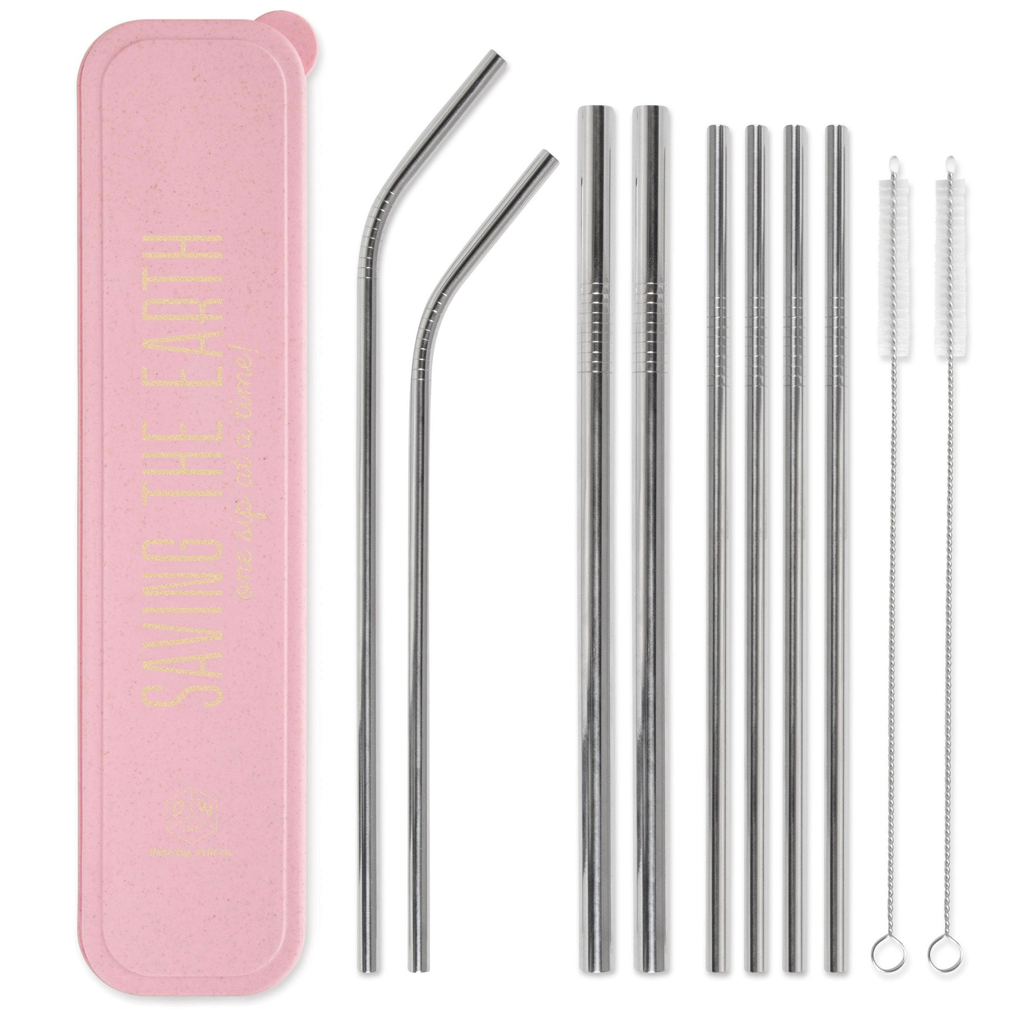 Designworks Ink Pink Saving The Earth Stainless Steel Straw Set