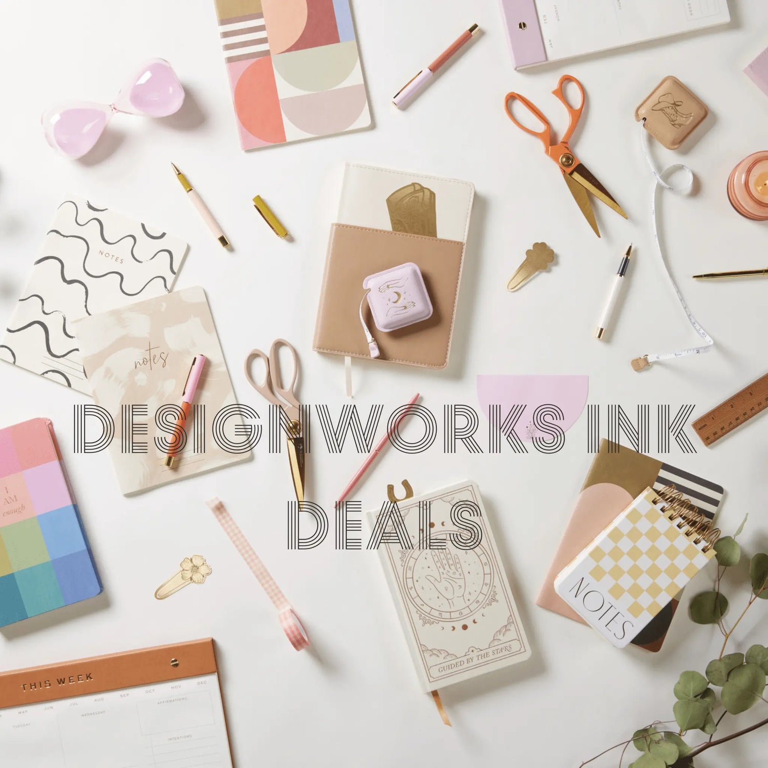 DesignWorks Ink products on a flat surface with text overlay reading "DesignWorks Ink Deals"