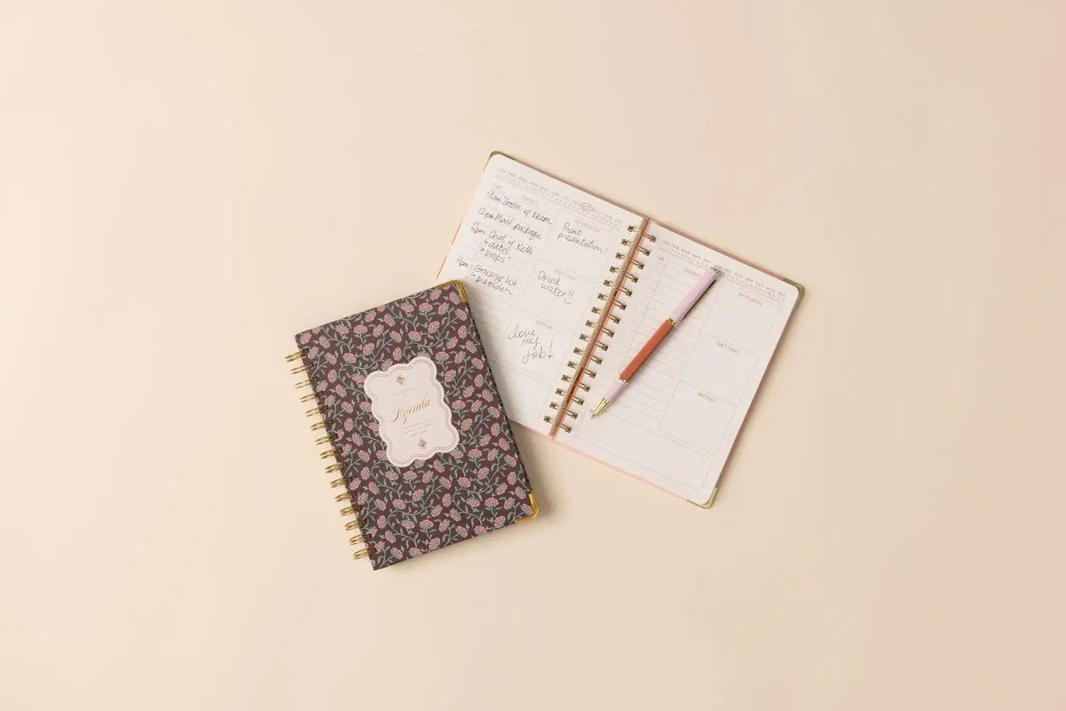 Undated 13 Month Planner - Burgundy Vintage Floral Designworks Ink