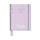 The Standard Issue Planner Notebook No. 03 in Lavender + Periwinkle features a pastel purple cover, a gray spine, elastic closure, two ribbon bookmarks, and a small subject label area at the bottom.