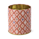 The A Dopo Icons Storage Tin is a cylindrical, open-top metal tin with a pink patterned exterior featuring small symbols and a gold-colored interior—ideal for collectors inspired by Mediterranean travels.