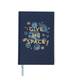 The Vintage Sass Journal - Give Me Space features a navy blue retro cover emblazoned with “GIVE ME SPACE” in metallic gold foil, surrounded by delightful planet, star, and comet illustrations. It includes a light blue ribbon bookmark and contains lined pages inside for your notes and ideas.