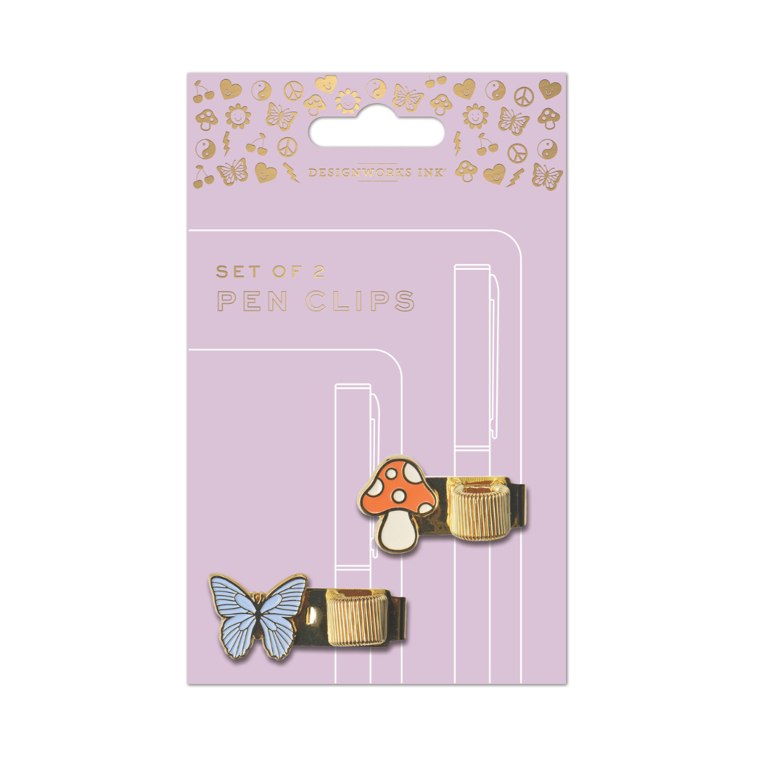 Set of 2 Pen Clips - Butterfly & Mushroom DesignWorks Ink