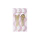 The Brass Page Tabs - Mushrooms + Butterfly set from DesignWorks Ink includes two brass bookmark tabs shaped like a butterfly and a mushroom, displayed on a white card with pink wavy stripes.