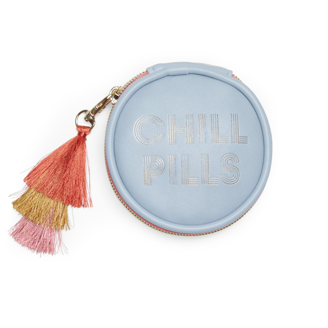 Vegan Leather Travel Pill Case with Tassel - "Chill Pills" DesignWorks Ink