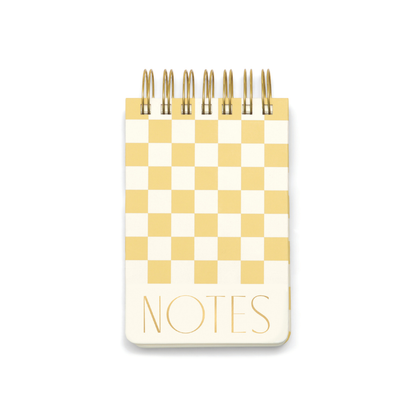 The Chunky Small Twin Wire Notepad - Checks features a yellow and white checkerboard cover with "NOTES" in bold yellow letters at the bottom.