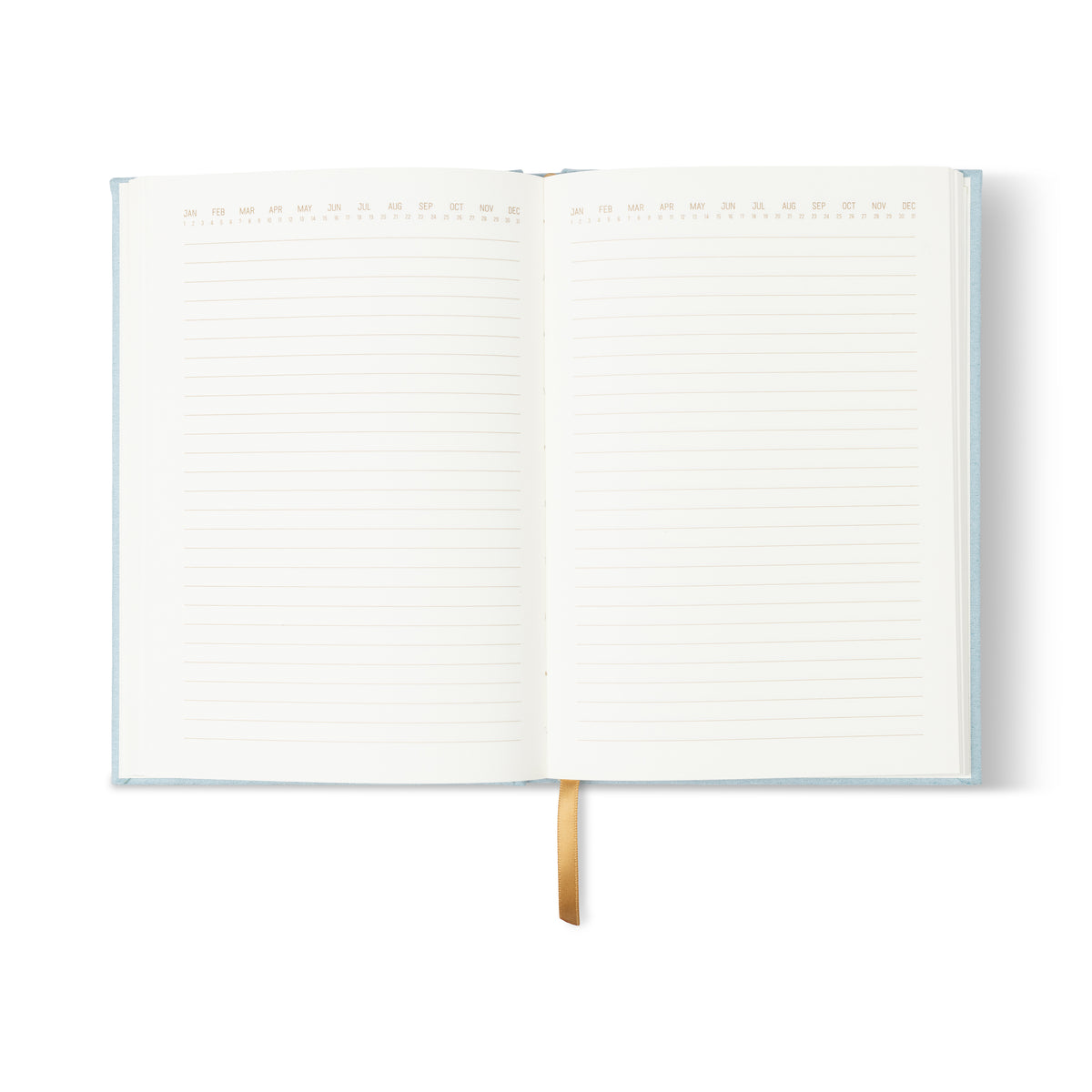 The Hard Cover Suede Cloth Journal With Pocket - Arch Dot features a blue suede cover, yellow ribbon bookmark, lined pages with top-edge icons, and is displayed open on a white background.