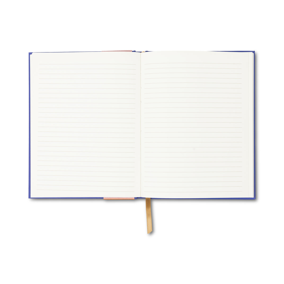 The A Dopo Eye Journal features an open lined notebook with a blue cover, blank lay-flat pages, and a yellow ribbon bookmark on plain white background—a thoughtful gift for thinkers or anyone seeking an elegant journal.