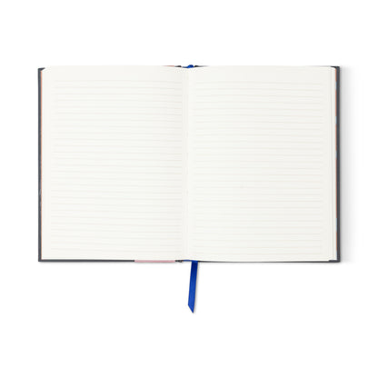 The A Dopo Horse Journal features hand-drawn horse art on the cover, lined pages, and a blue ribbon bookmark. Photographed from above on a white background, its blank pages invite your next Mediterranean-inspired adventure.