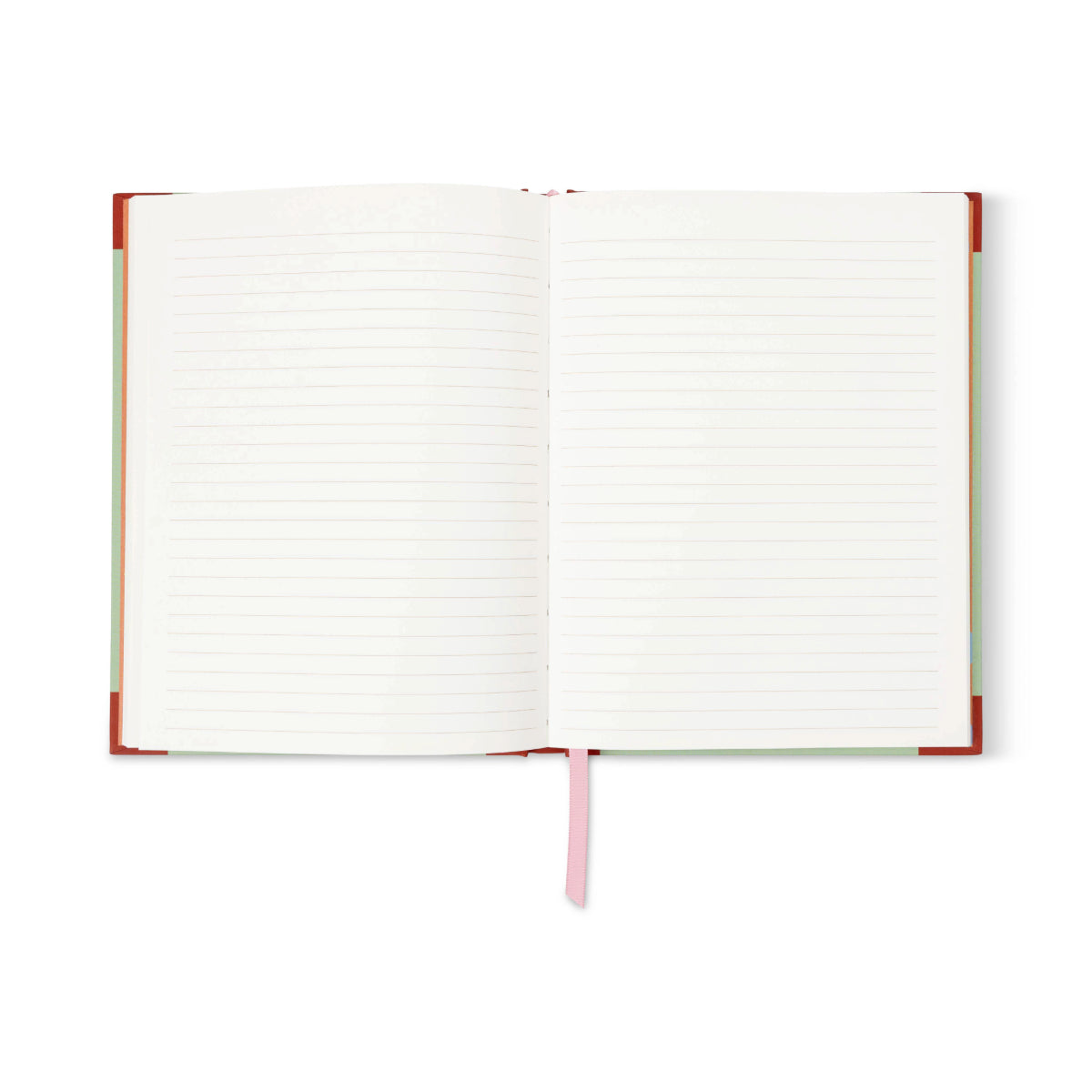 The A Dopo Mermaid & Moon Journal is an open, eco-friendly notebook featuring lined white pages and a pink ribbon bookmark, shown from above on a white background.