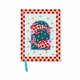 The A Dopo Fish Journal is a soft touch notebook with a red and white checkered border, displaying two vibrant koi fish and yellow stars on its cover. It features convenient lay-flat binding for easy writing and comes with a teal ribbon bookmark that hangs from the bottom.