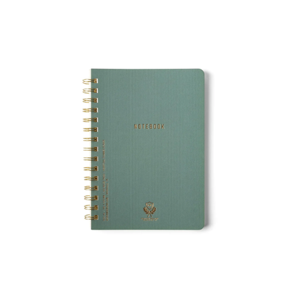 A Small Juniper Textured Paper Twin Wire Notebook with "NOTEBOOK" in gold lettering on the cover, shown against a white background.