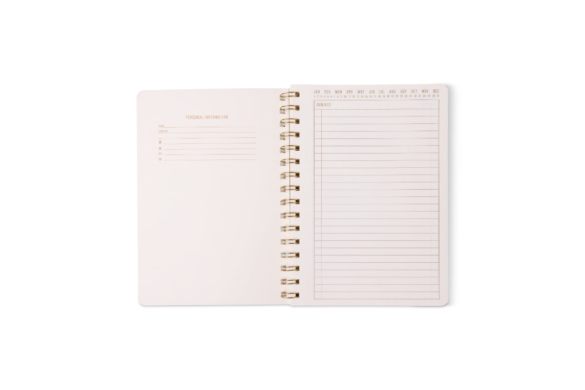 An open Tulip Twin Wire Notebook - Small Blue Lattice displays perforated pages with a blank left side and a lined, hour-marked SCHEDULE section on the right, all shown on a white background.