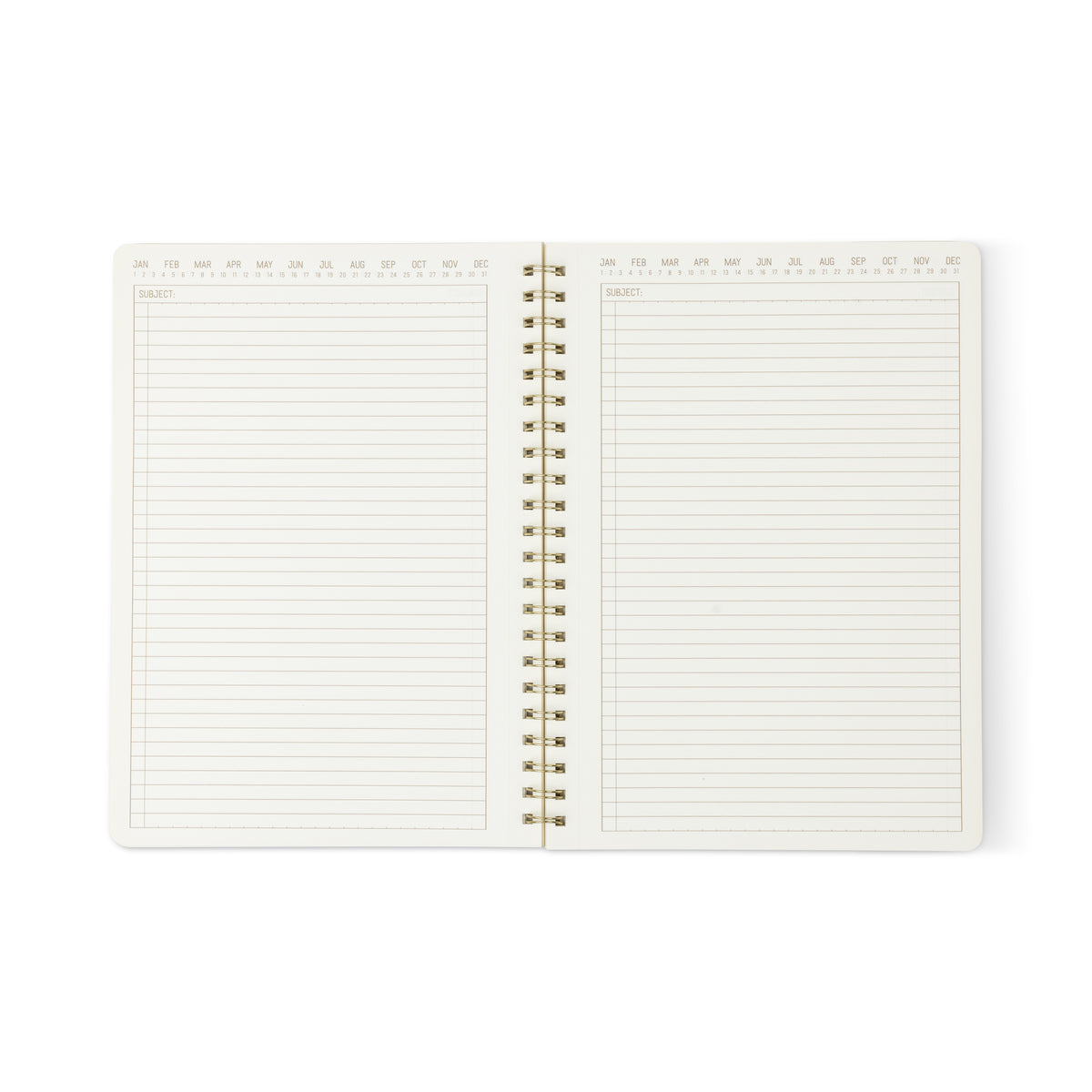 The Large Lilac Textured Paper Twin Wire Notebook has lined pages with numbered sections at the top and blank "Subject" spaces for organized notes.
