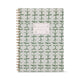 The Tulip Large Twin Wire Notebook - Green Vine features a green plant pattern on the cover, spiral binding, and a blank white label in the center for your name or subject.