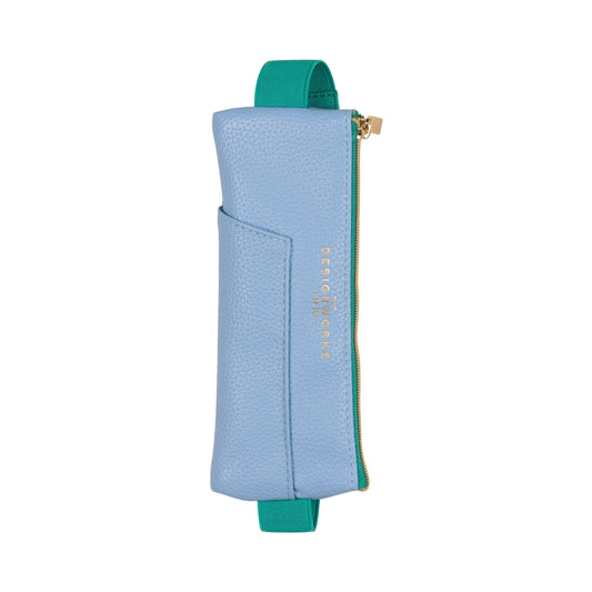 Vegan Leather Pen Pouch - Light Blue + Green