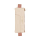 The Vegan Leather Pen Pouch - Cream + Taupe features a zippered beige PU design, small front pocket, gold text, pink handles on both ends, and an adjustable elastic band for use as a book band pen pouch.