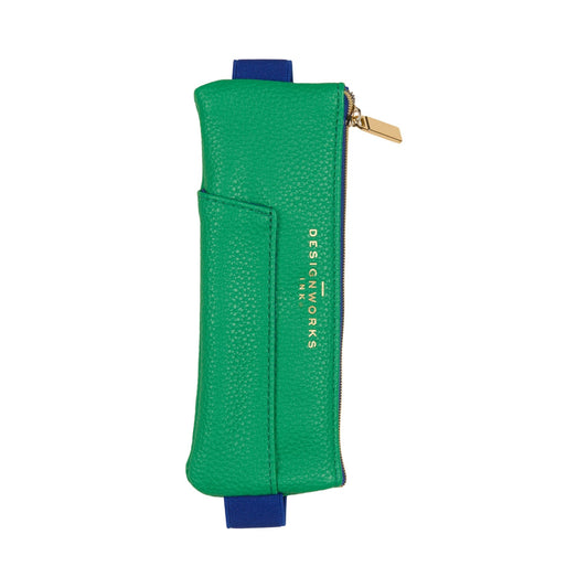 Vegan Leather Pen Pouch - Bright Green + Navy