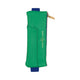 The Vegan Leather Pen Pouch - Bright Green + Navy features a gold DesignWorks Ink logo, pocket, and blue adjustable elastic bands, with a zippered closure and shown on a white background.