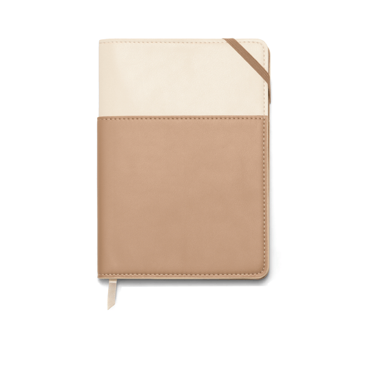 Vegan Leather Pocket Journal, 7" X 9" - Ivory + Oat Milk on a white background. 