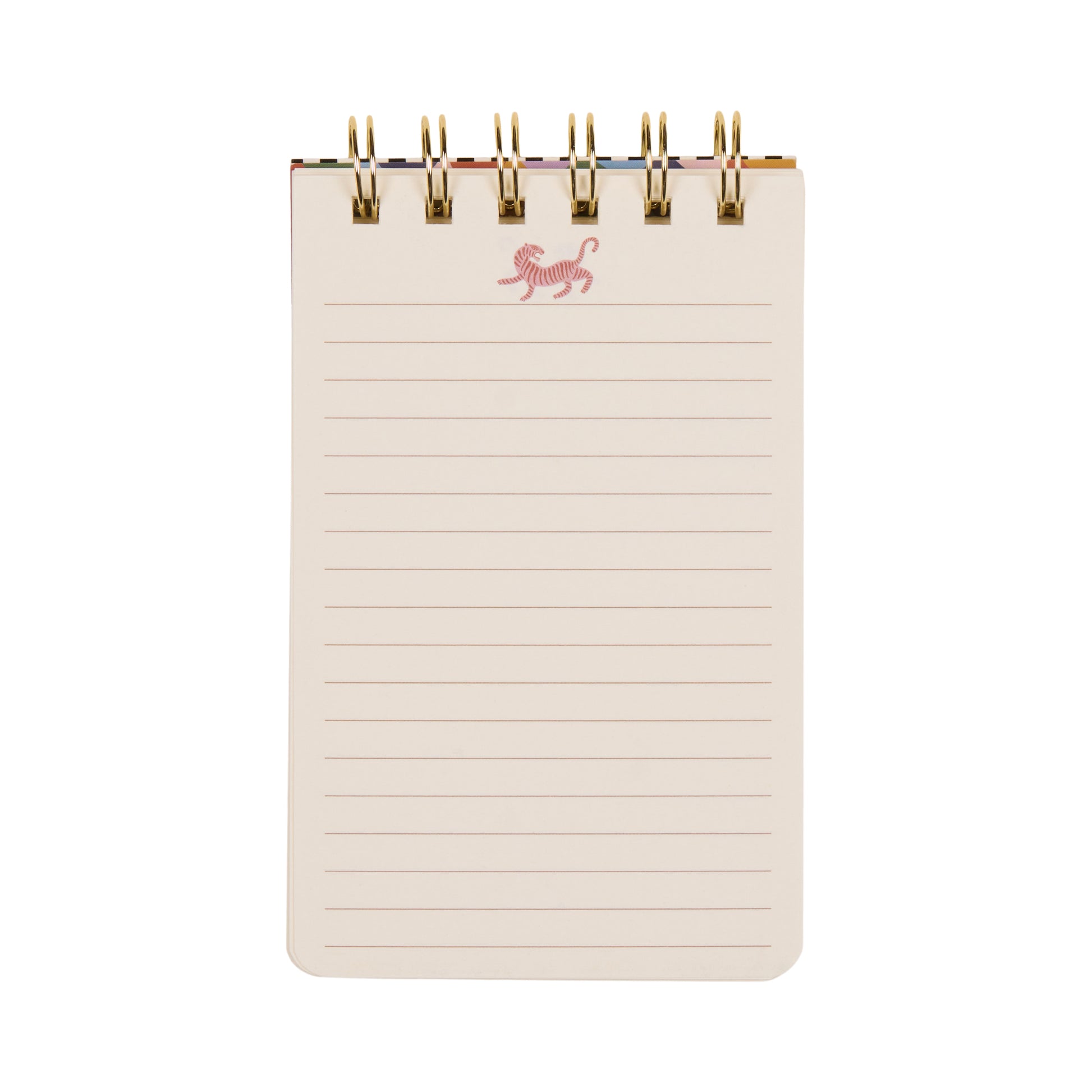 A Dopo Twin Wire Notepad - Tiger features a compact, spiral-bound design with lined pages and a red, hand-drawn tiger illustration adorning the top center—ideal for those who appreciate creative stationery inspired by Mediterranean notepad styles.