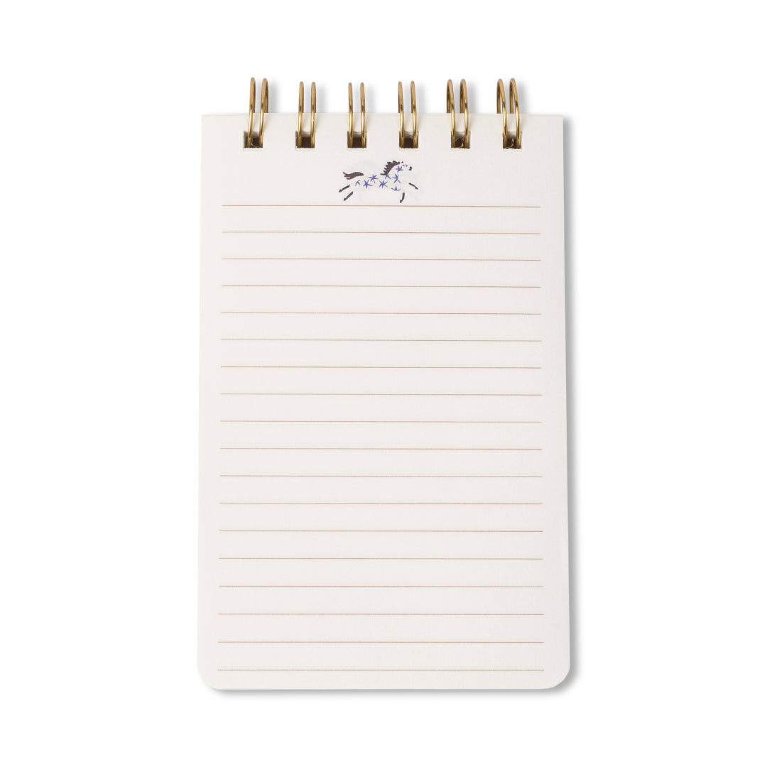 The A Dopo Twin Wire Notepad - Horse features lined pages and a minimalist horse illustration at the top. Spiral-bound for convenience, this compact notepad showcases the charm of Mediterranean stationery, as photographed on a white background.
