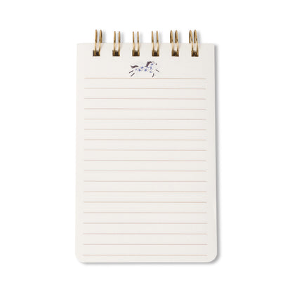 The A Dopo Twin Wire Notepad - Horse features lined pages and a minimalist horse illustration at the top. Spiral-bound for convenience, this compact notepad showcases the charm of Mediterranean stationery, as photographed on a white background.