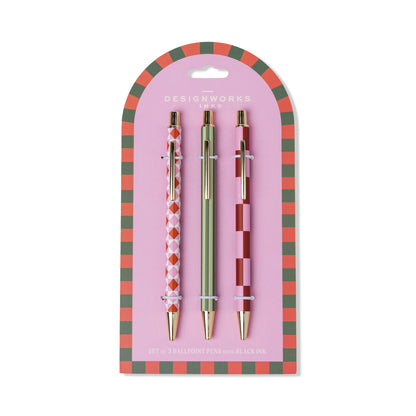 A Dopo Set Of 3 Pens - Diamond, Stripe, Check Designworks Ink